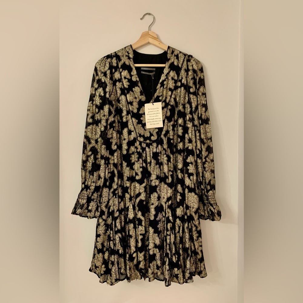 Anthropologie Elegant Black and Gold Long Sleeve Dress